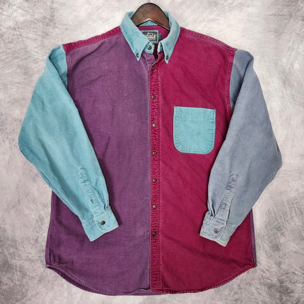 Vintage Woolrich Colorblock Chamois Shirt Mens Large Soft Purple Flannel USA